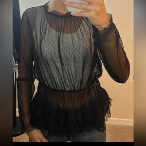 Zara long-sleeve sheer blouse with ruffles on the bottom